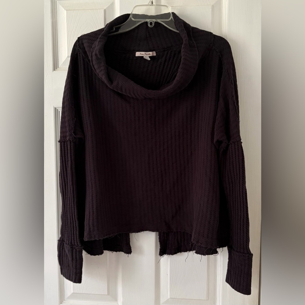 Free People Textured Black Cowl Neck Sweater
